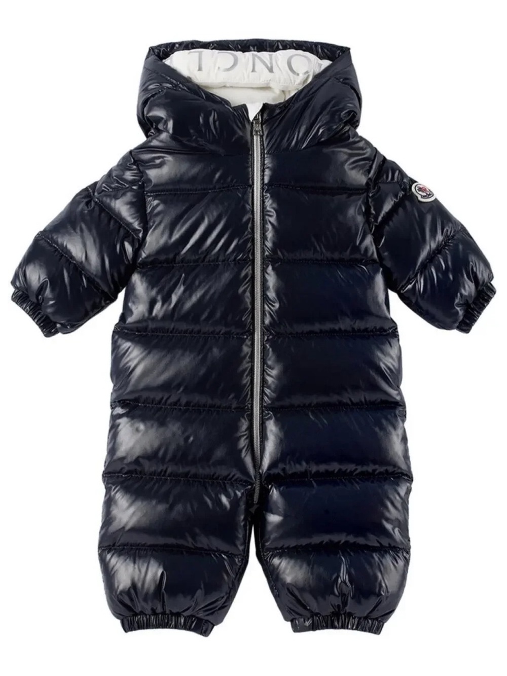 Moncler Navy Glossy Quilted Baby Bunting Size 6-9mos